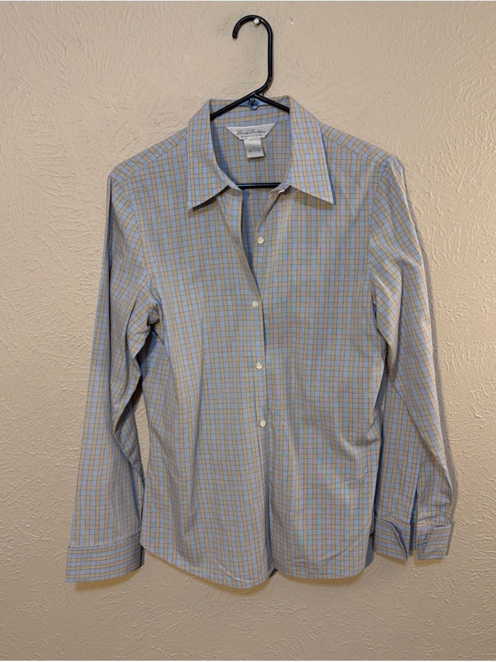 Brooks Brothers Light Blue and Tan Windowpane Dress Shirt